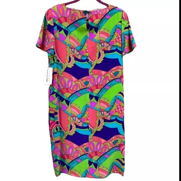 Nipon Boutique Womens Silk Dress Lined Multi Color Geometric Floral Size 6 Vtg - Picture 4 of 11